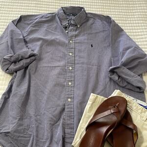 Men's Ralph Lauren Blue/White Yarmouth Long Sleeve Button Down Shirt Size 18
